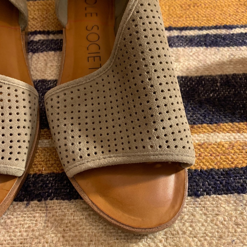 Sole Society Olive Green Perforated Open-Toe Mules - Picture 7 of 7